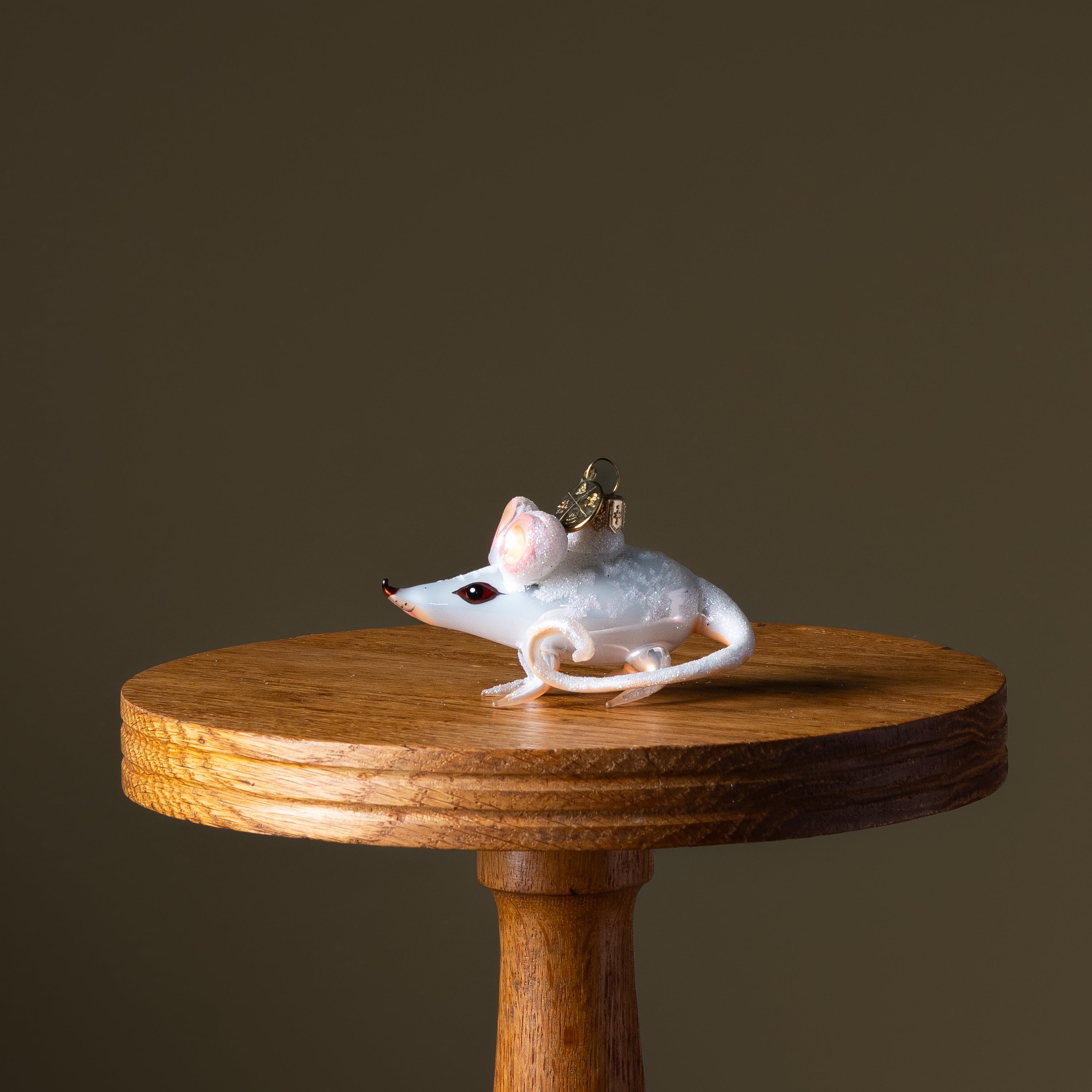 Tiny White Mouse Glass Ornament
