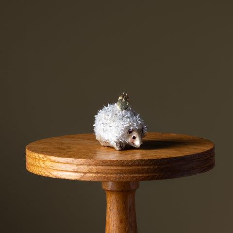 White Porcupine Glass Ornament