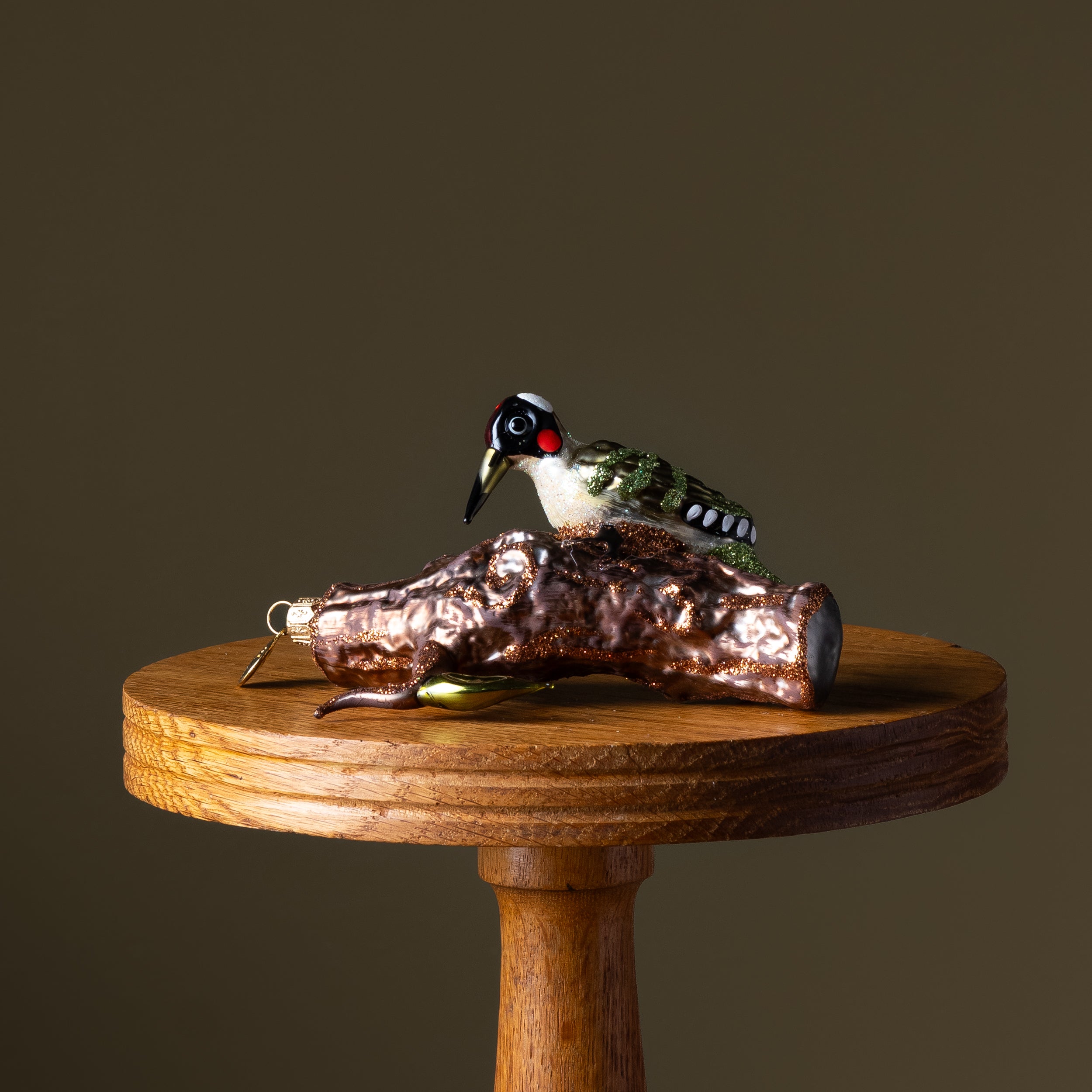 Woodpecker on a Tree Glass Ornament