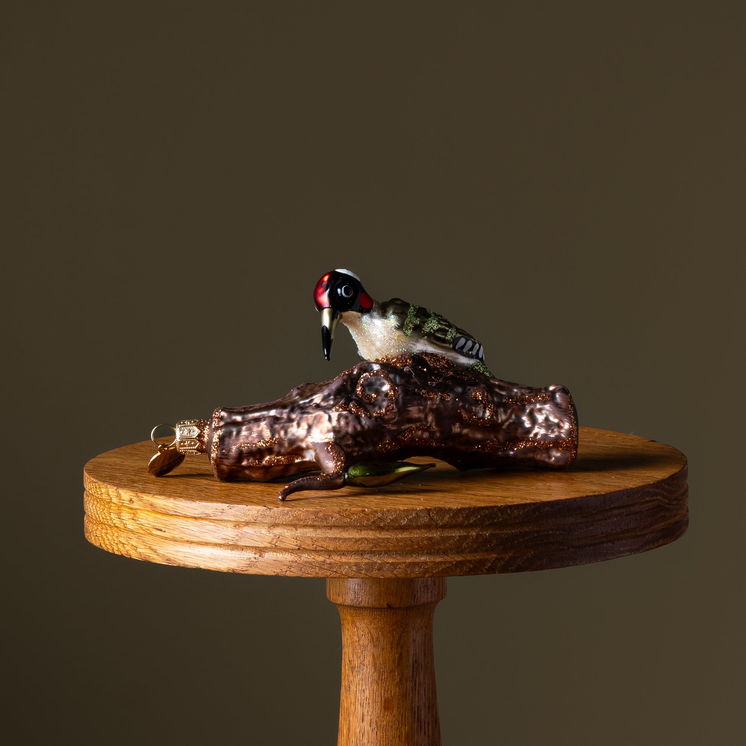 Woodpecker on a Tree Glass Ornament