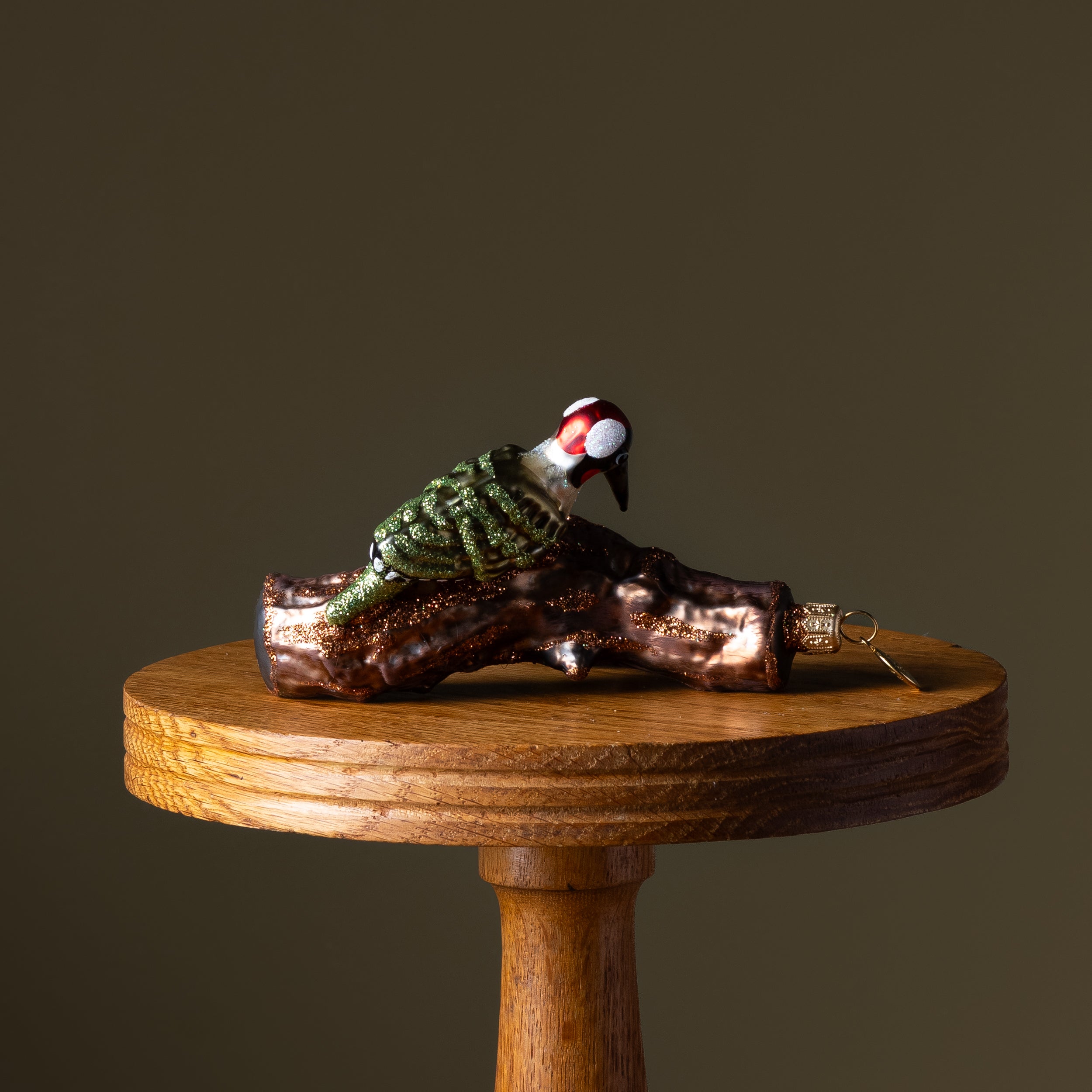 Woodpecker on a Tree Glass Ornament