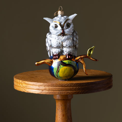 Owl on a Branch Ball Glass Ornament