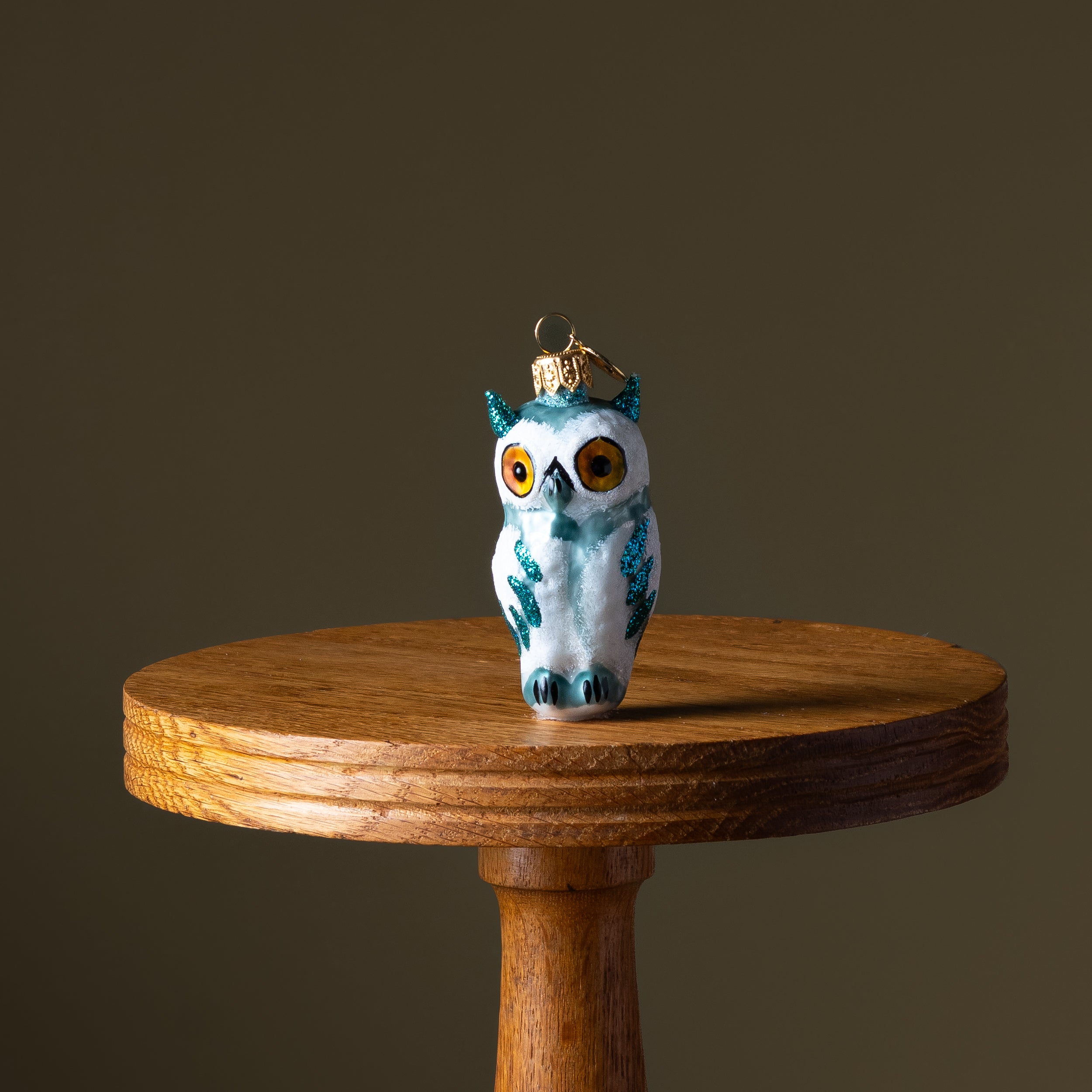 Blue & White Small Owl Glass Ornament