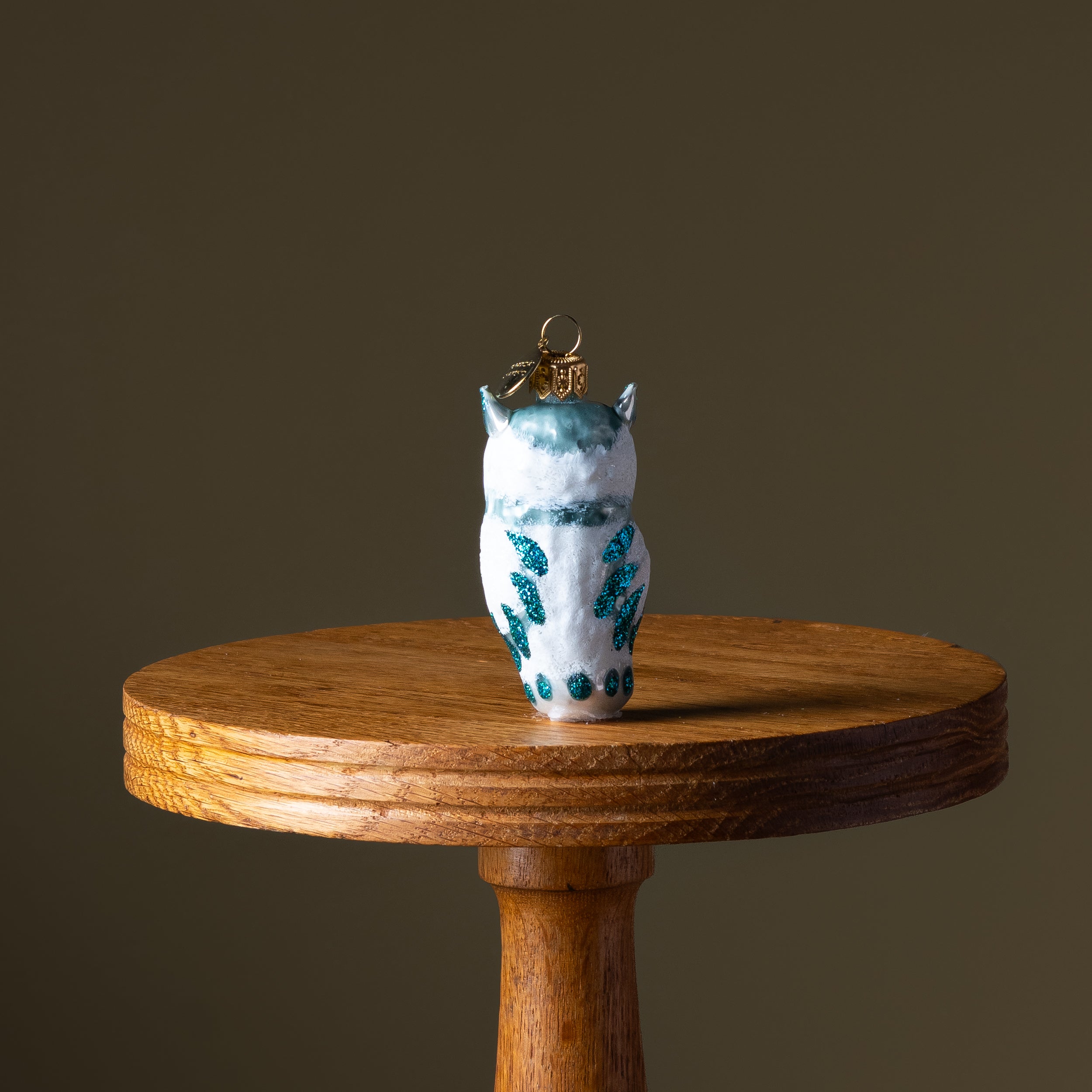 Blue & White Small Owl Glass Ornament