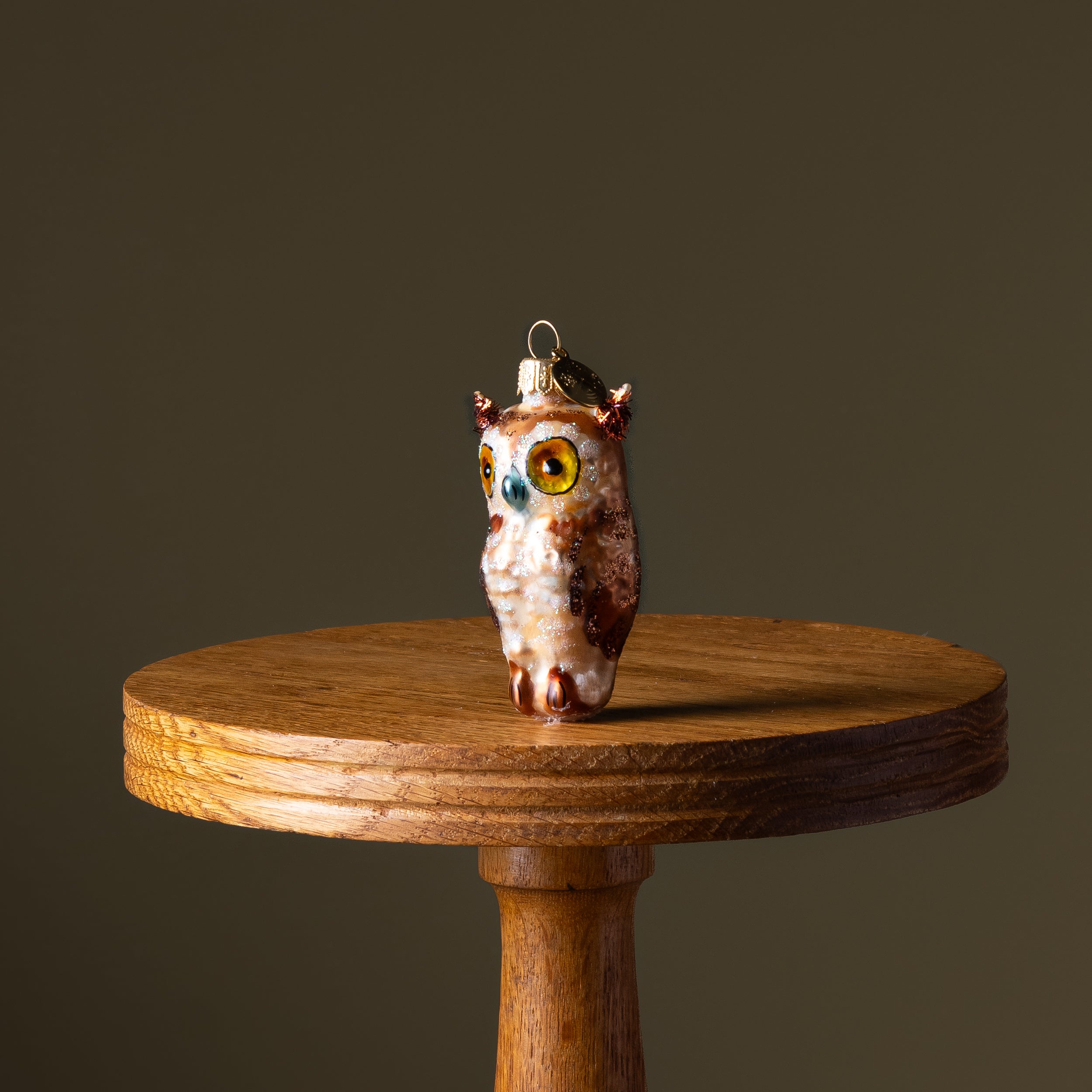 Brown & White Owl Glass Ornament