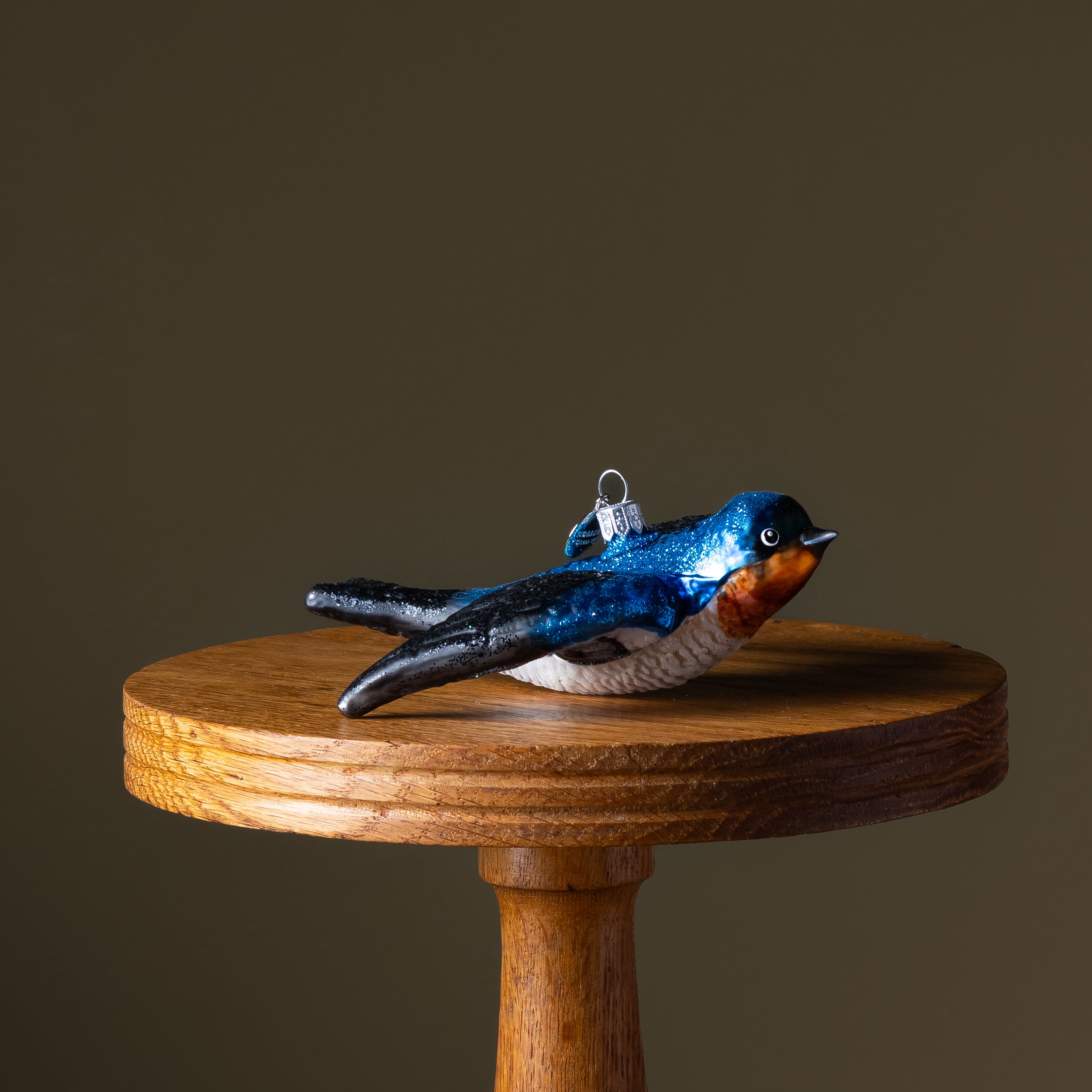 Flying Blue Swallow Bird Glass Ornament