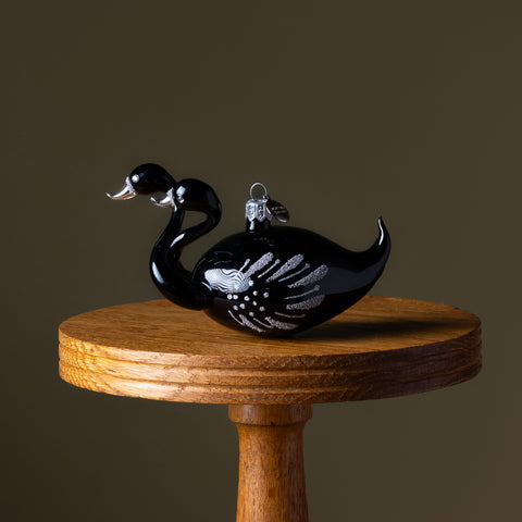 Double Black Swans Glass Ornament