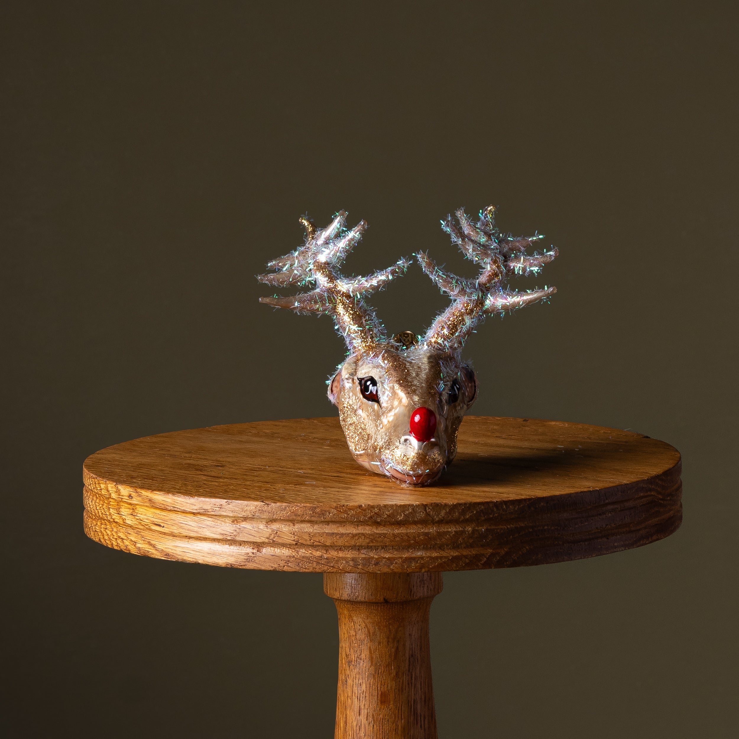 Glitter Antler Reindeer Glass Ornament