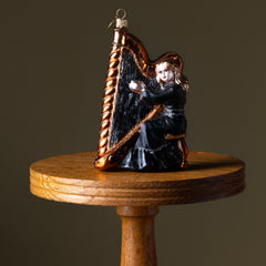 Lady Playing Harp Glass Ornament