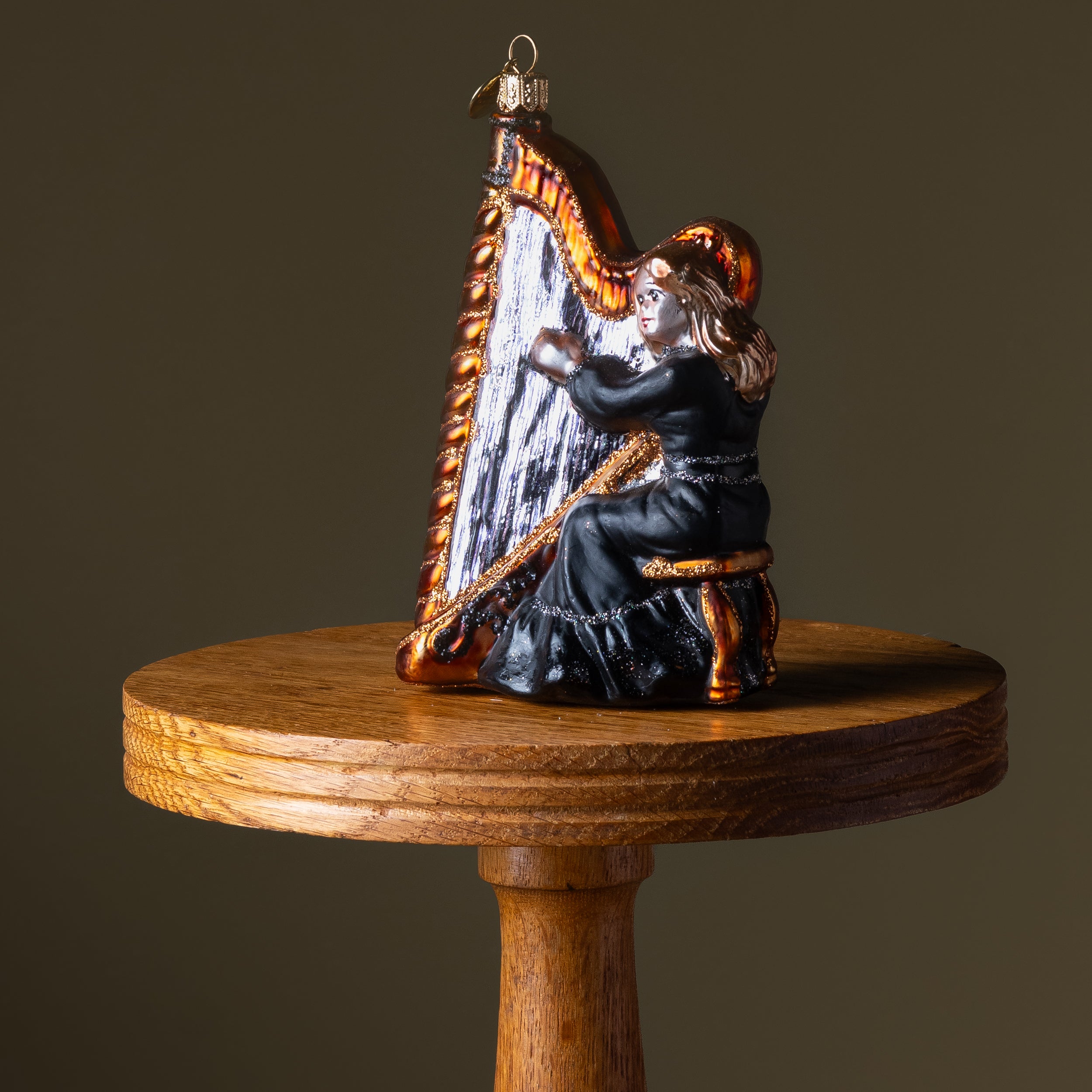 Lady Playing Harp Glass Ornament