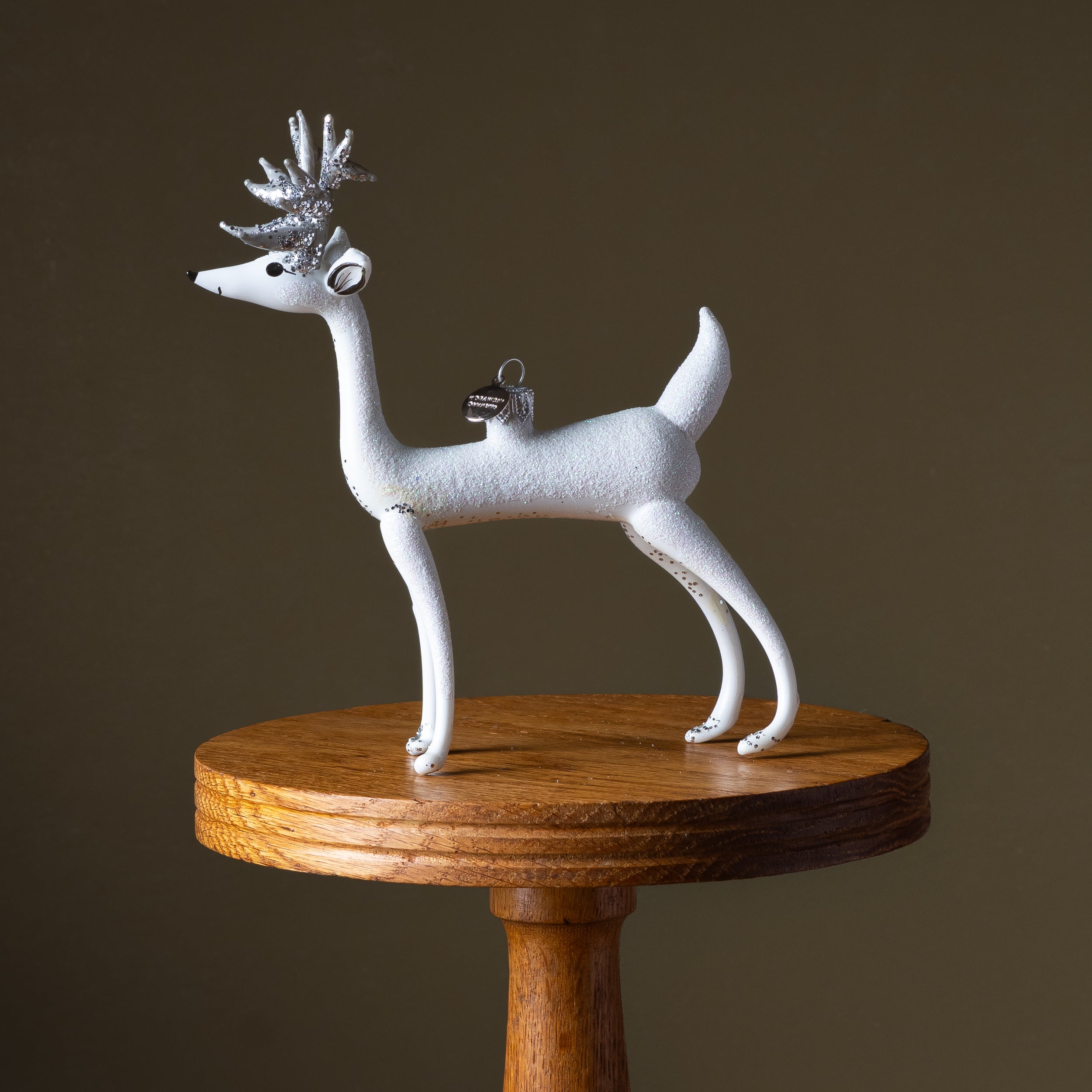 White Reindeer Glass Ornament