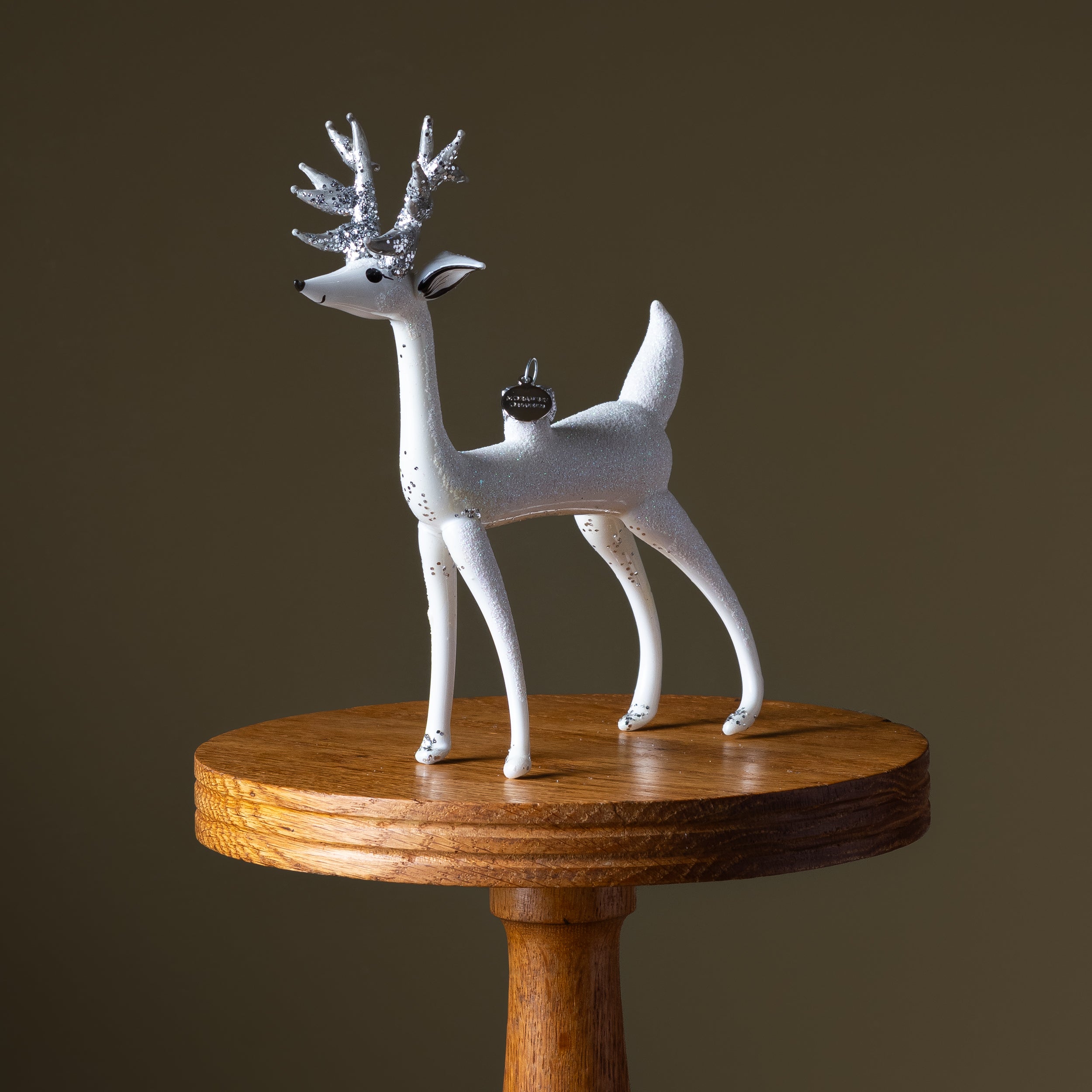 White Reindeer Glass Ornament