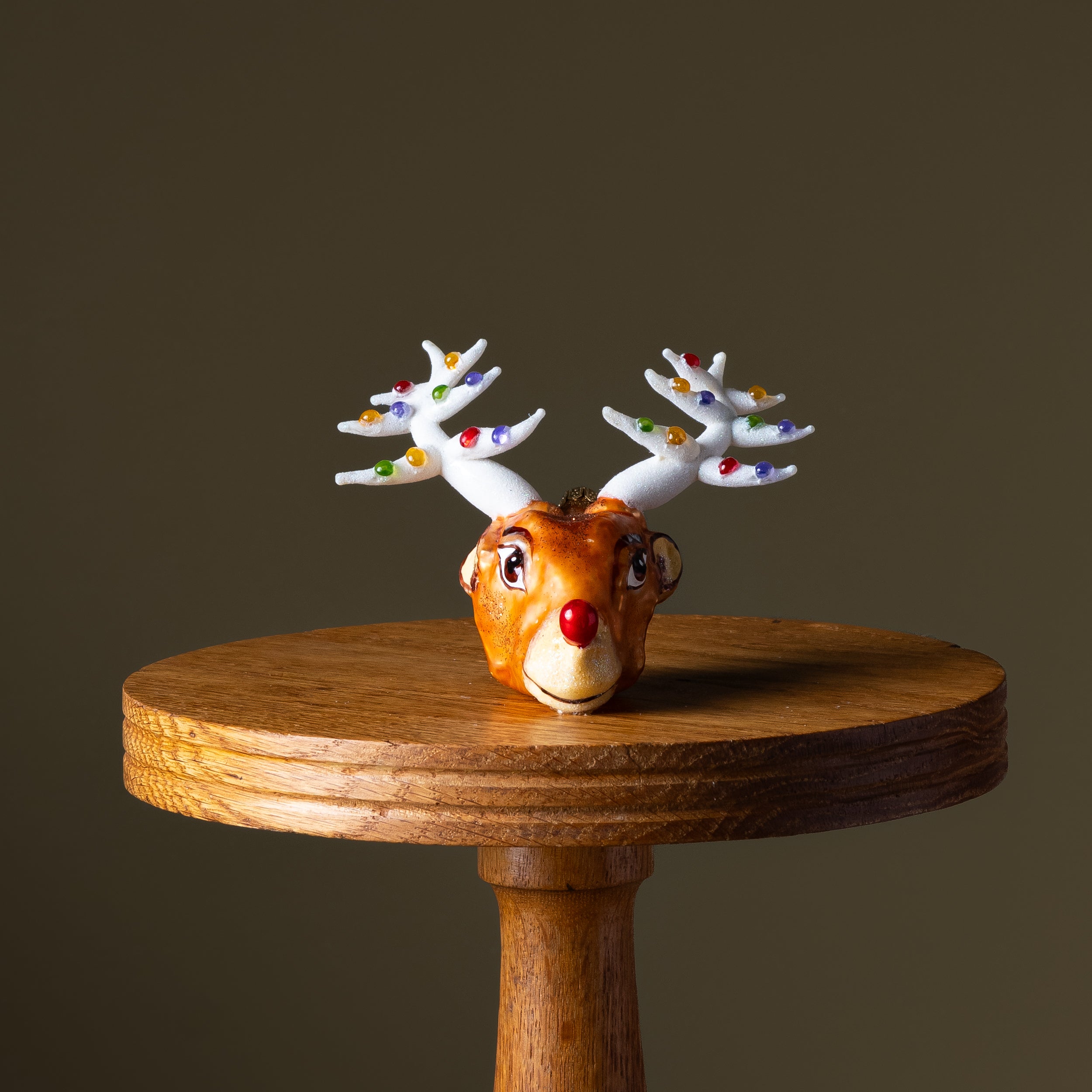 Multi Color Lights Reindeer Glass Ornament