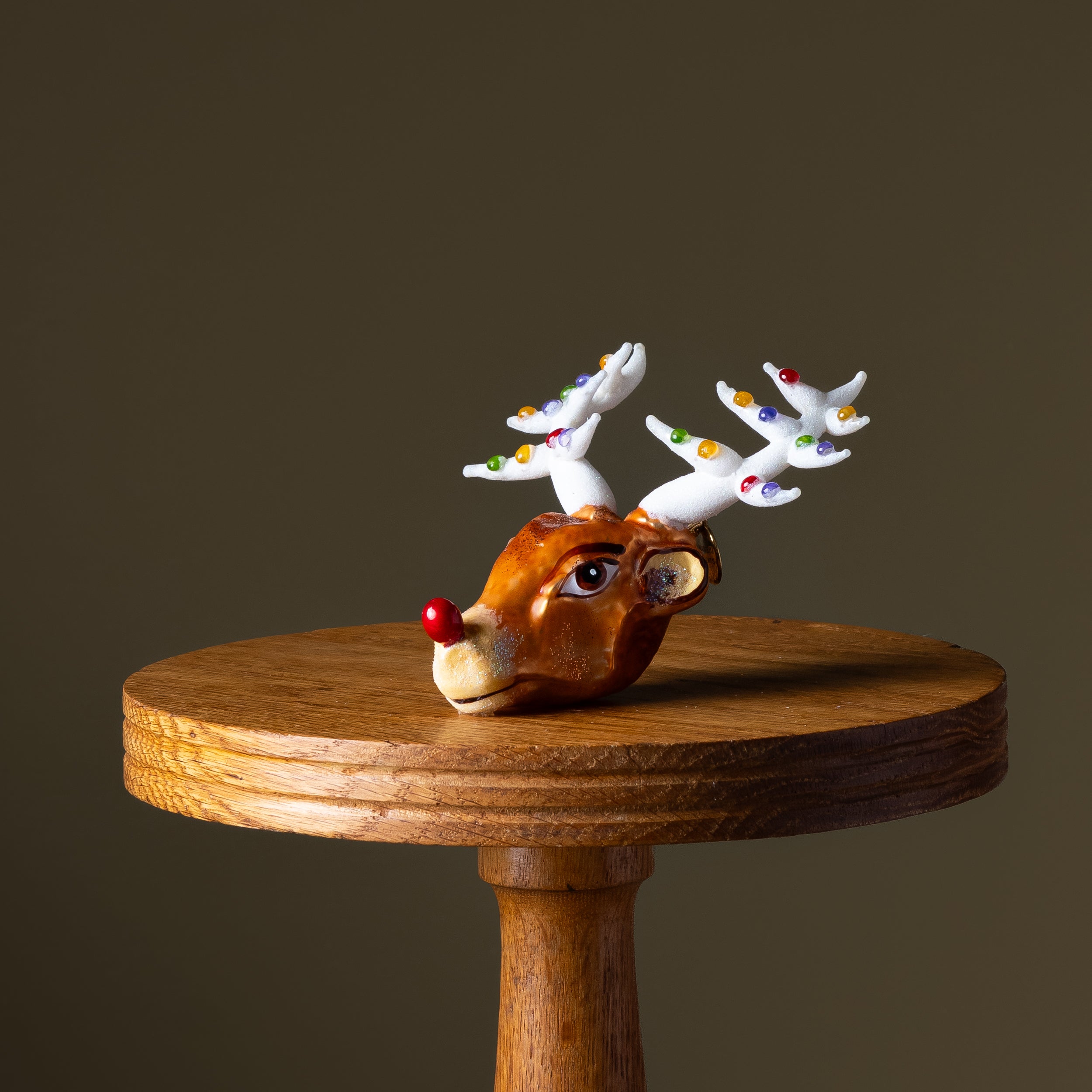 Multi Color Lights Reindeer Glass Ornament