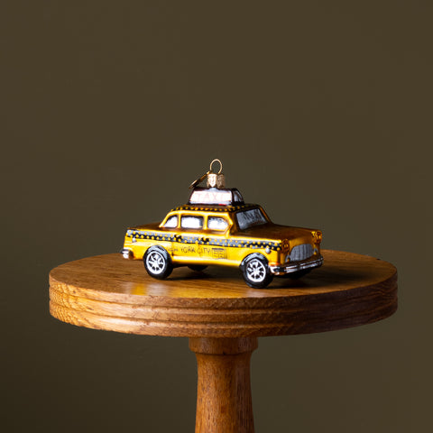 New York Taxi Cab Glass Ornament