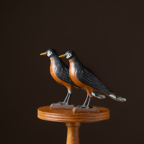 Pair of Painted Tin Robins