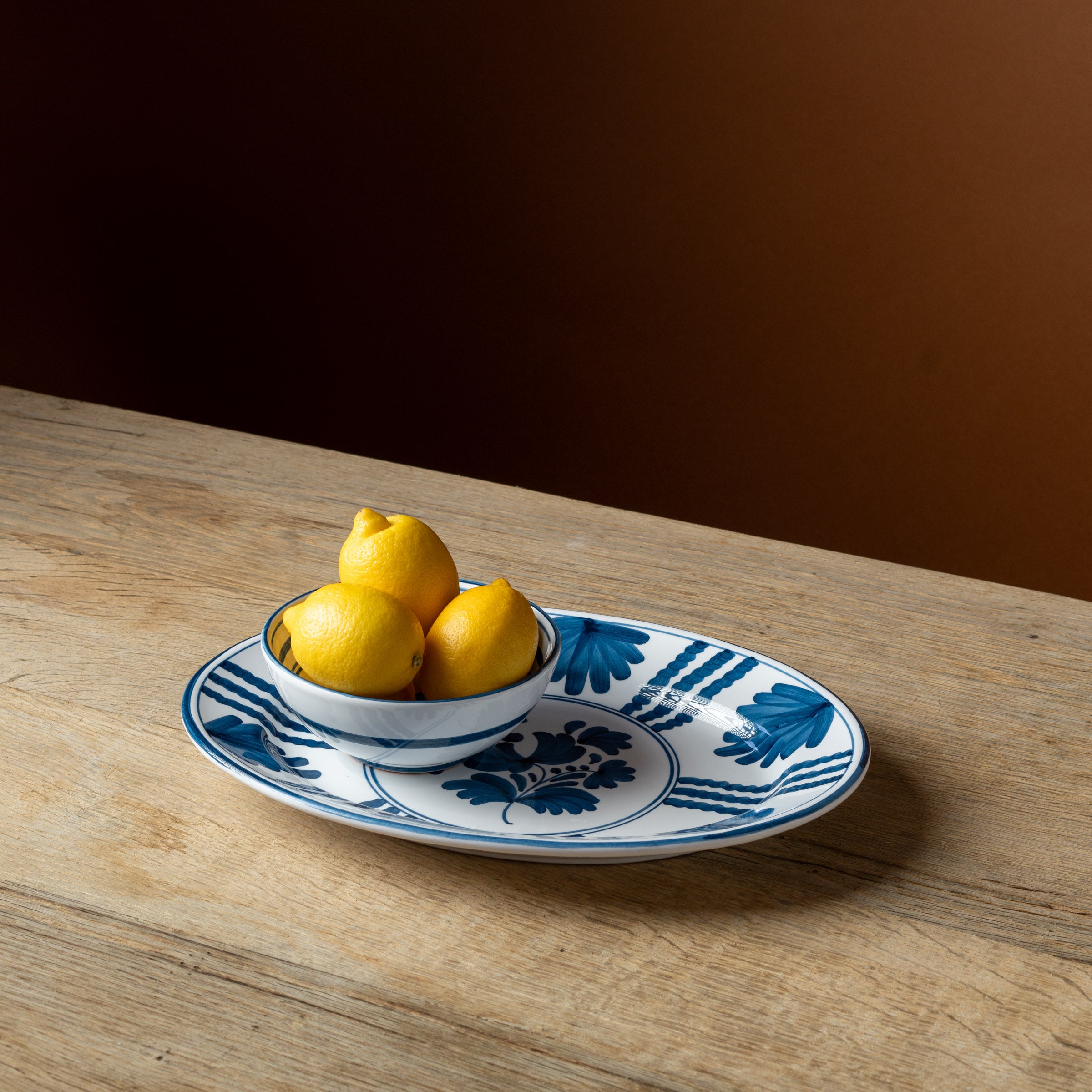 Midnight Blue Blossom Oval Platter