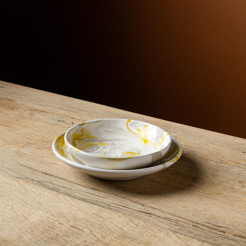 Yellow Marbled Soup Plate