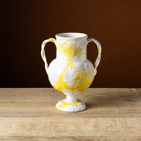 Yellow Marbled Footed Vase