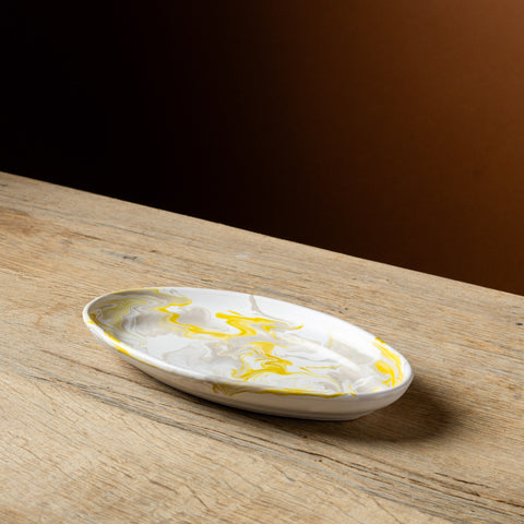 Yellow Marbled Medium Oval Plate