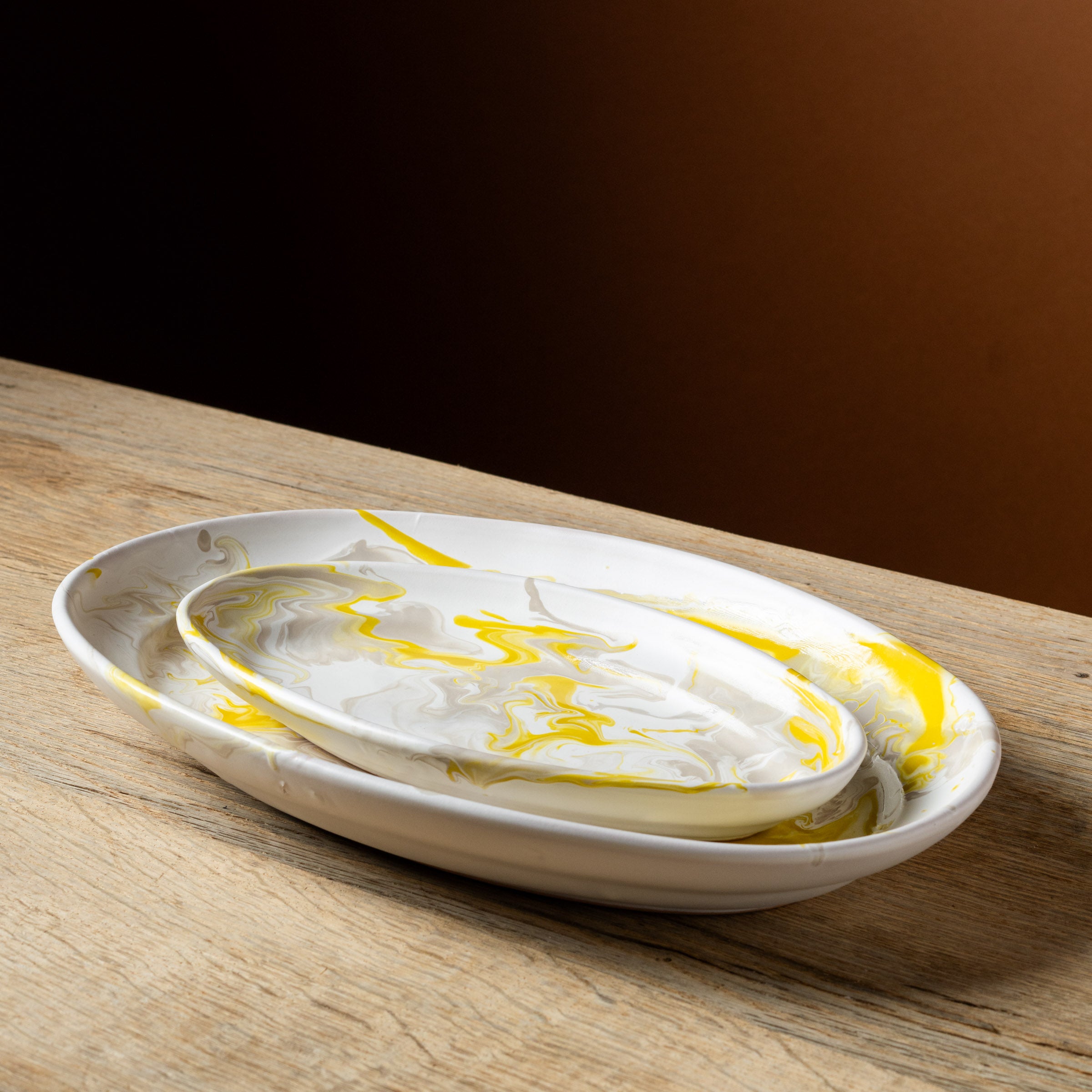 Yellow Marbled Medium Oval Plate