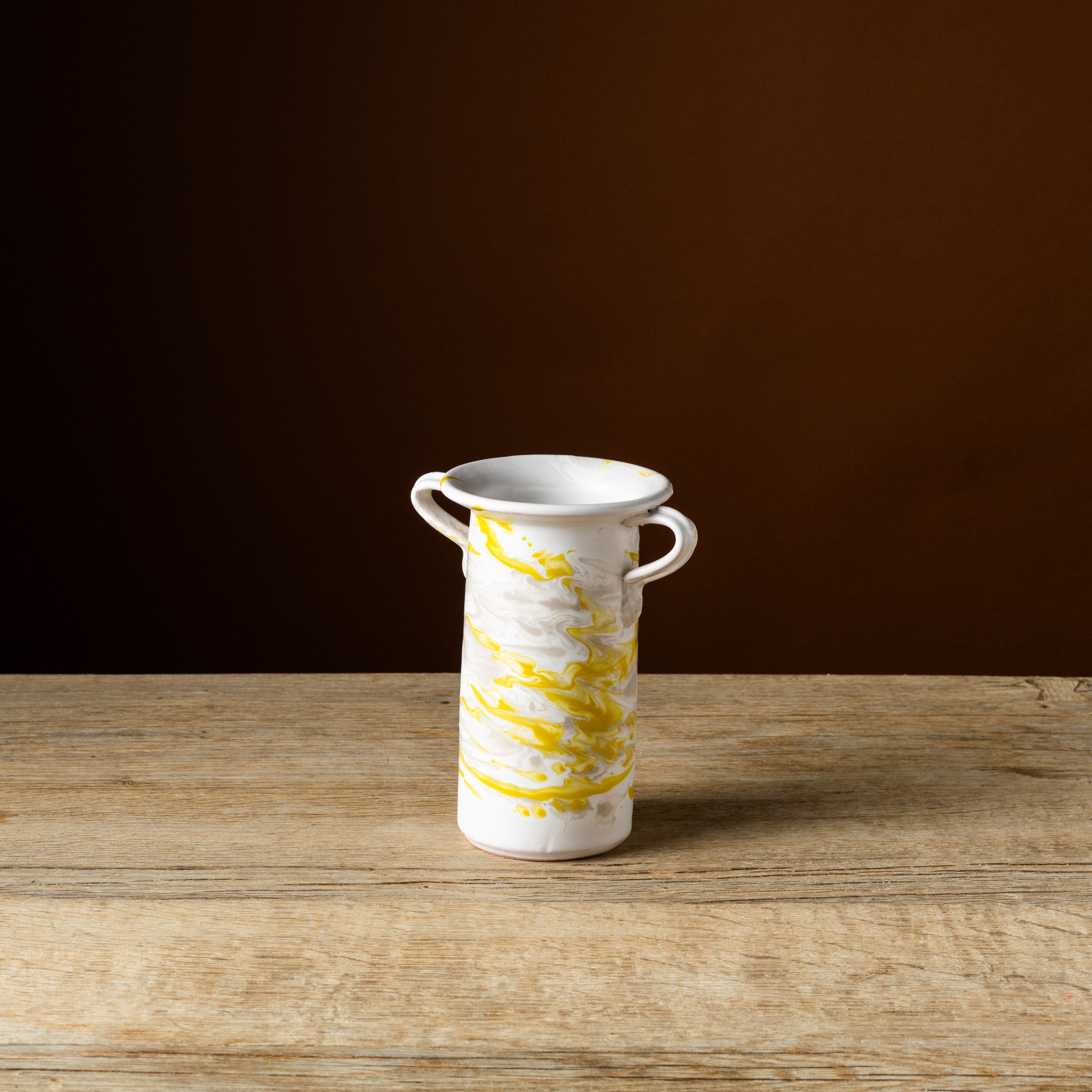 Yellow Marbled Vase with Handles