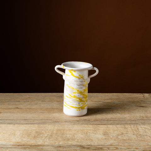 Yellow Marbled Vase with Handles