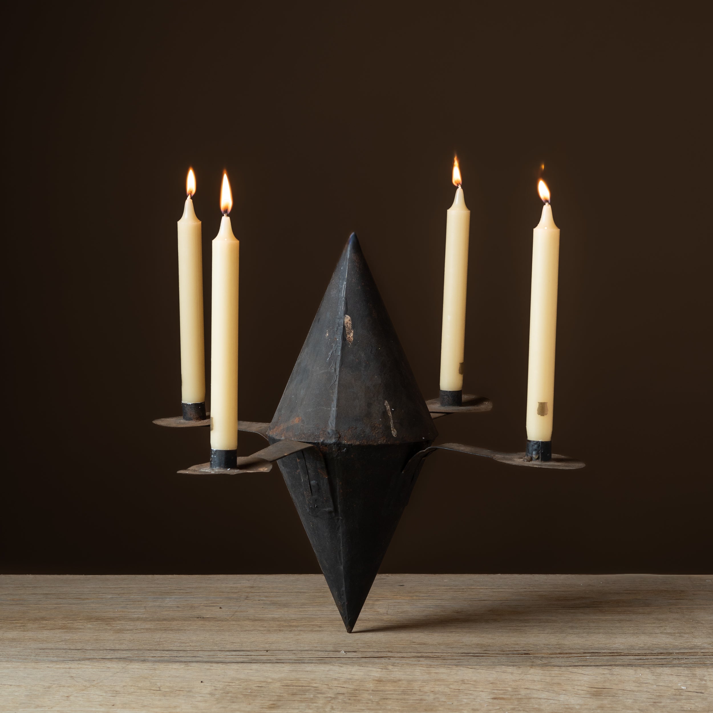 Early Buoy-Form Tin Four-Light Candelabra
