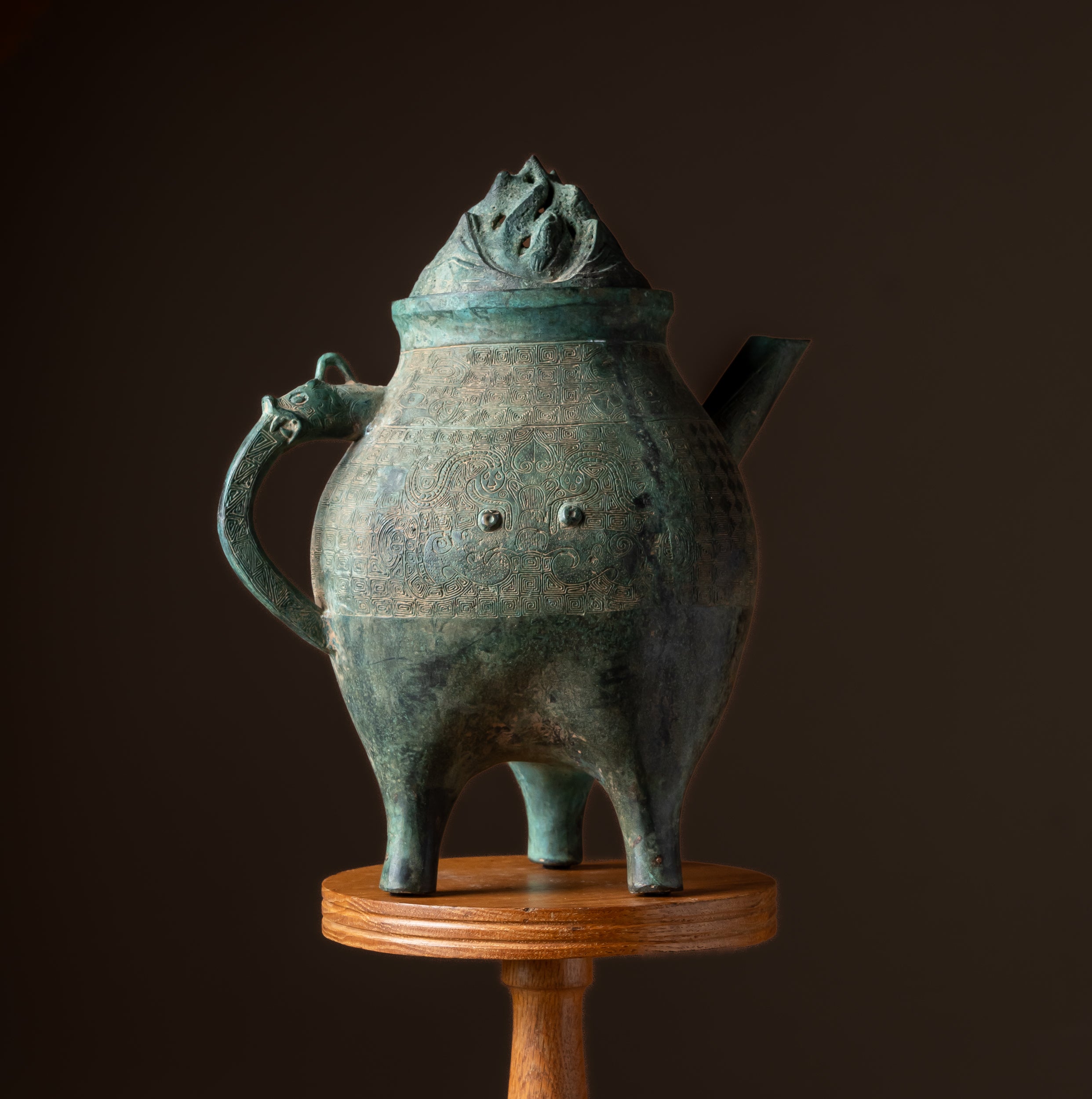 18th Century Chinese Bronze Tripod Teapot