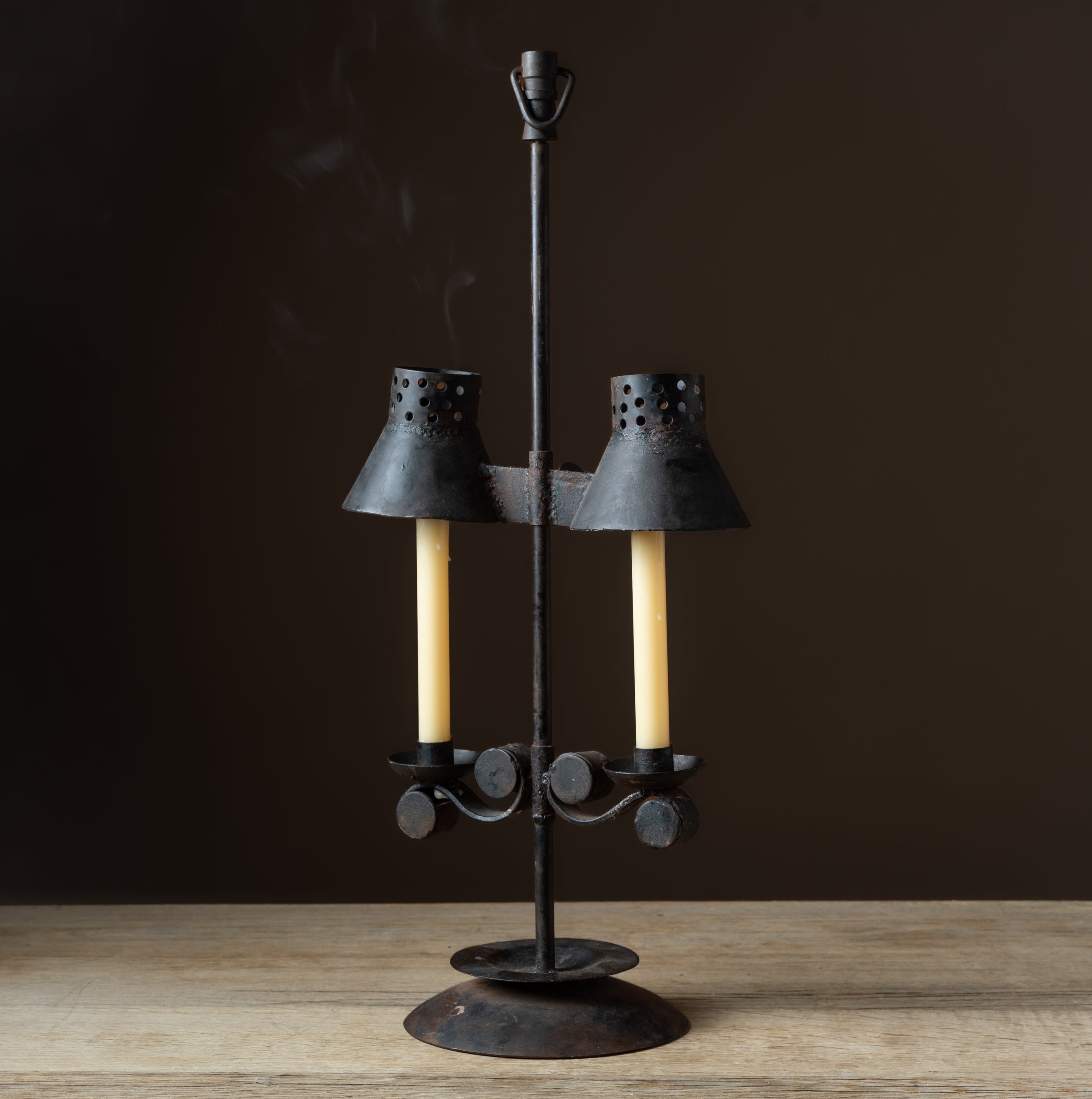 Mexican Cast Iron Perforated Double Candleholder