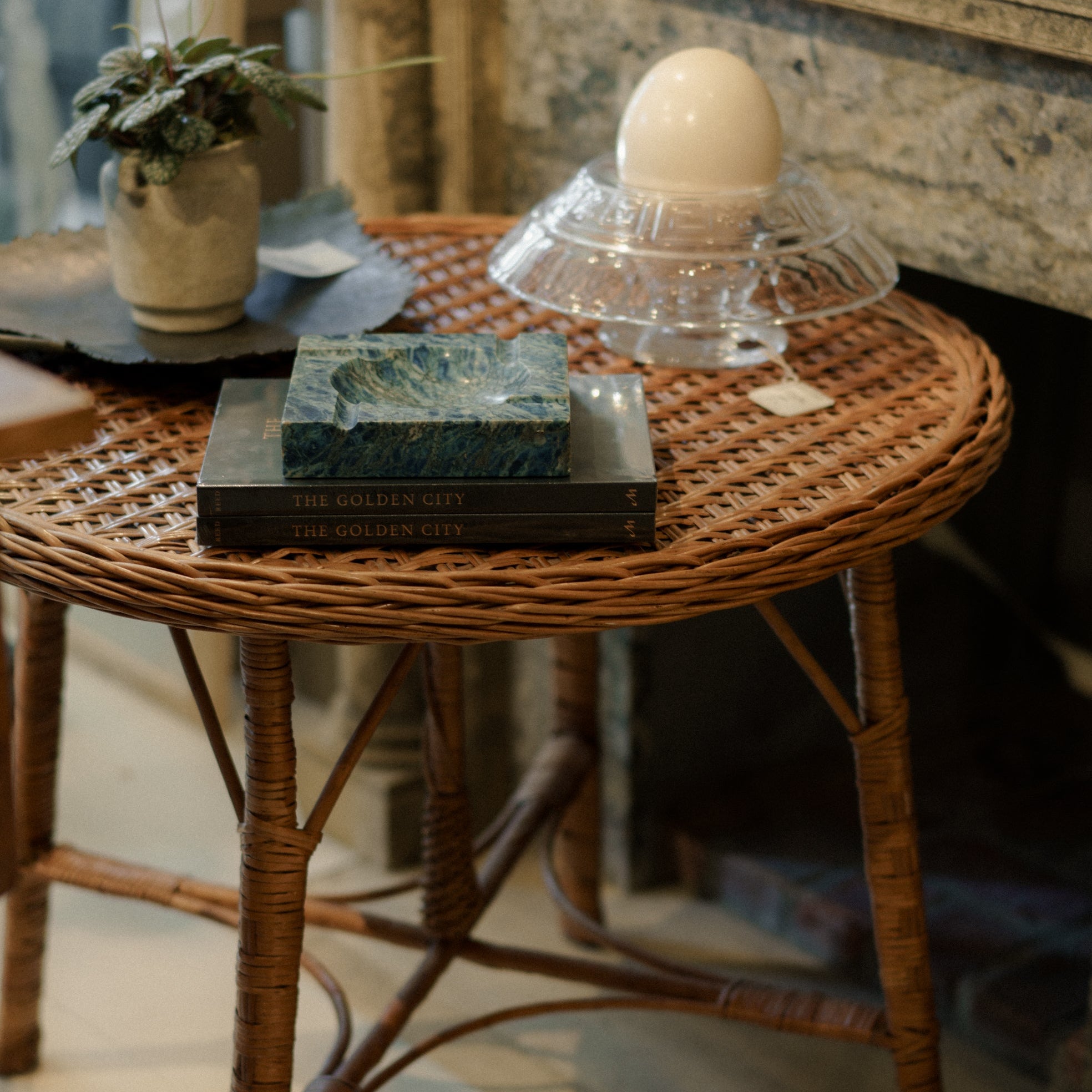 19th C. French Woven Rattan Round Side Table