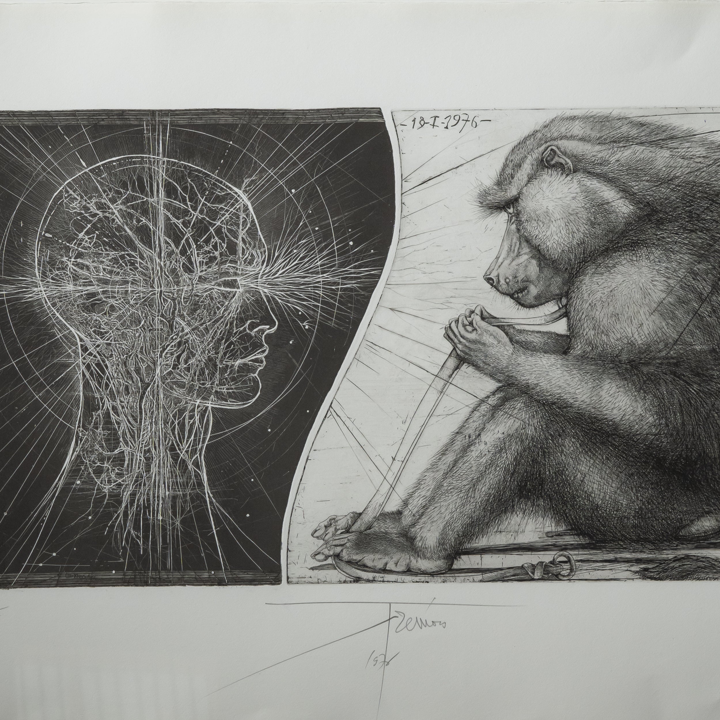 "Interrogation" Framed Drypoint Print