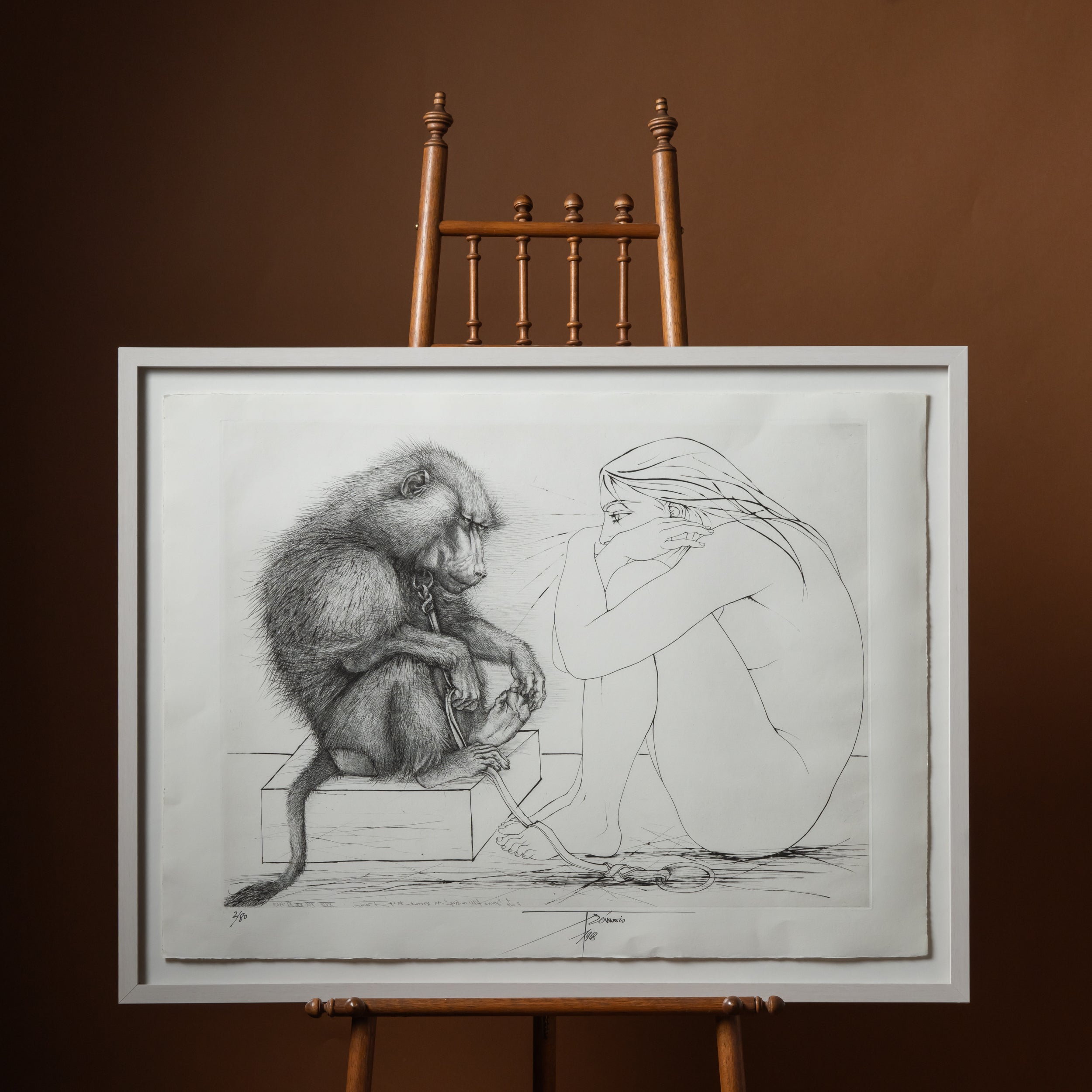"Jeune Fille Avec un Singe" Framed Drypoint Print