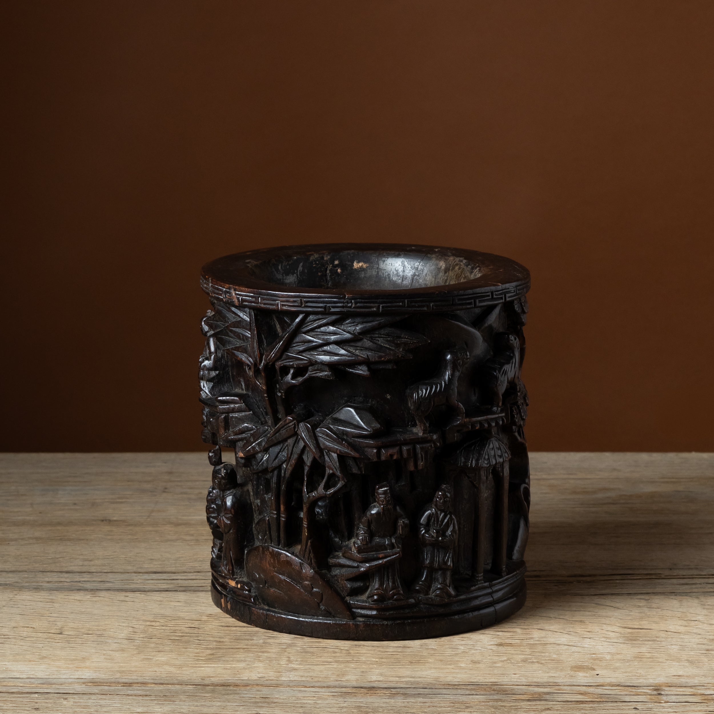 Chinese Carved Hardwood Brush Pot