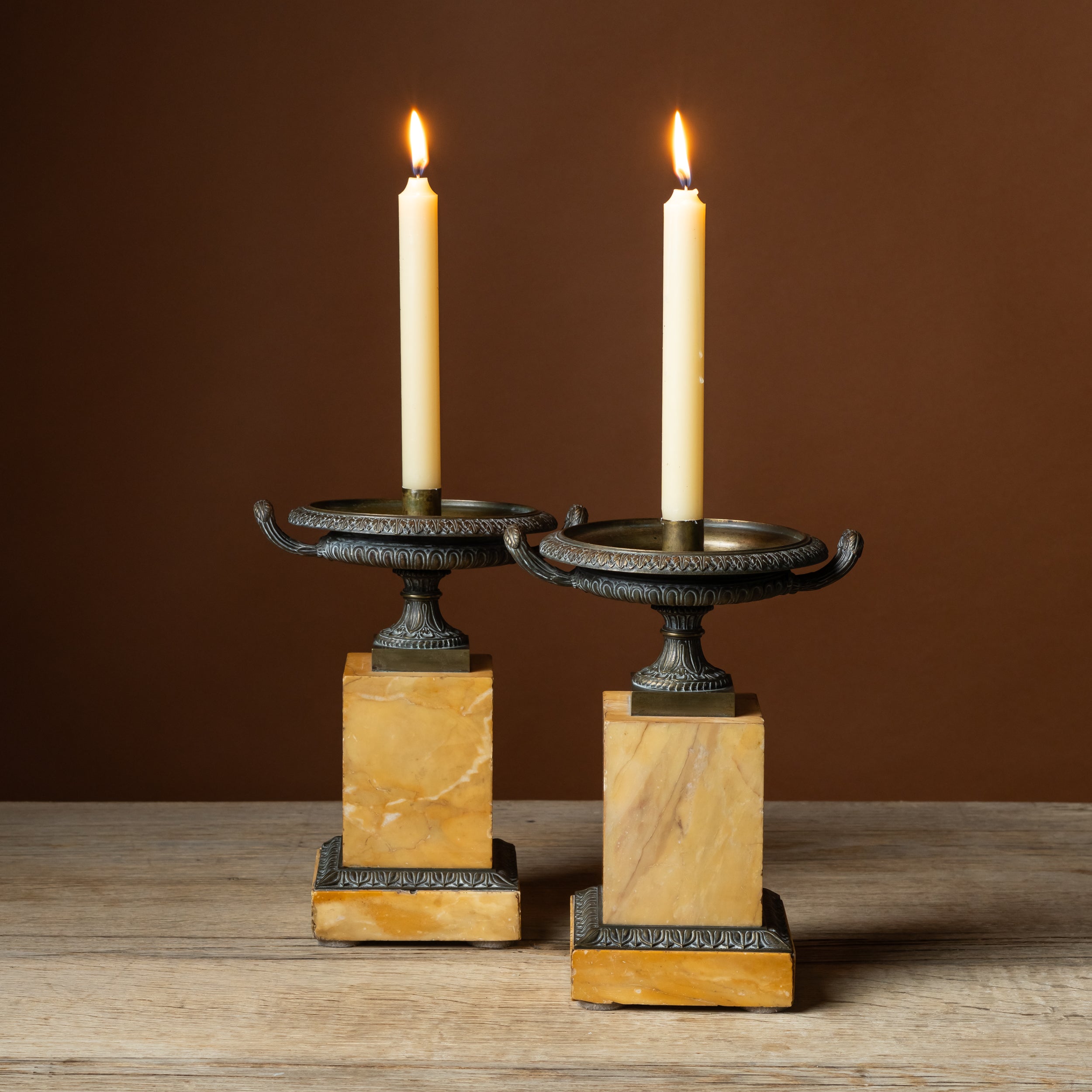 Pair of 19th C. Bronze & Marble Tazzas