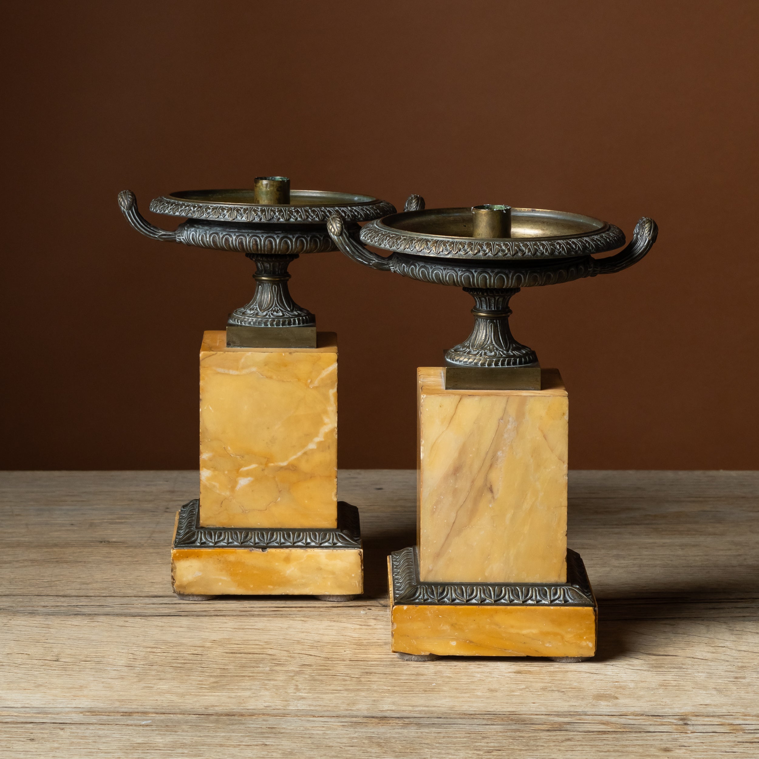 Pair of 19th C. Bronze & Marble Tazzas