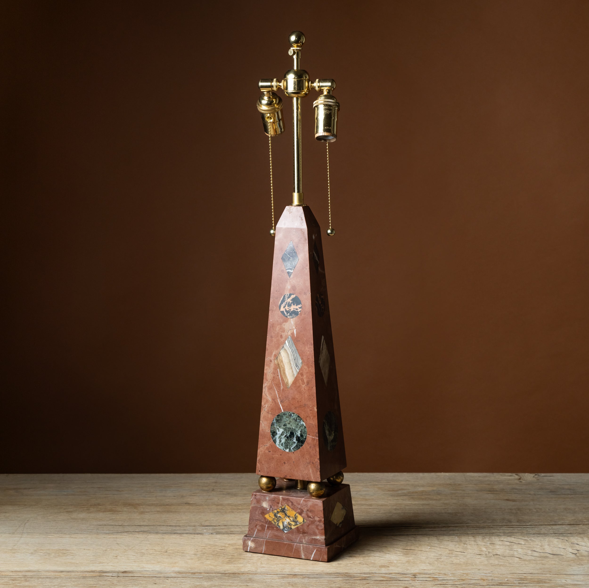 Inlaid Stone Obelisk Lamp Base