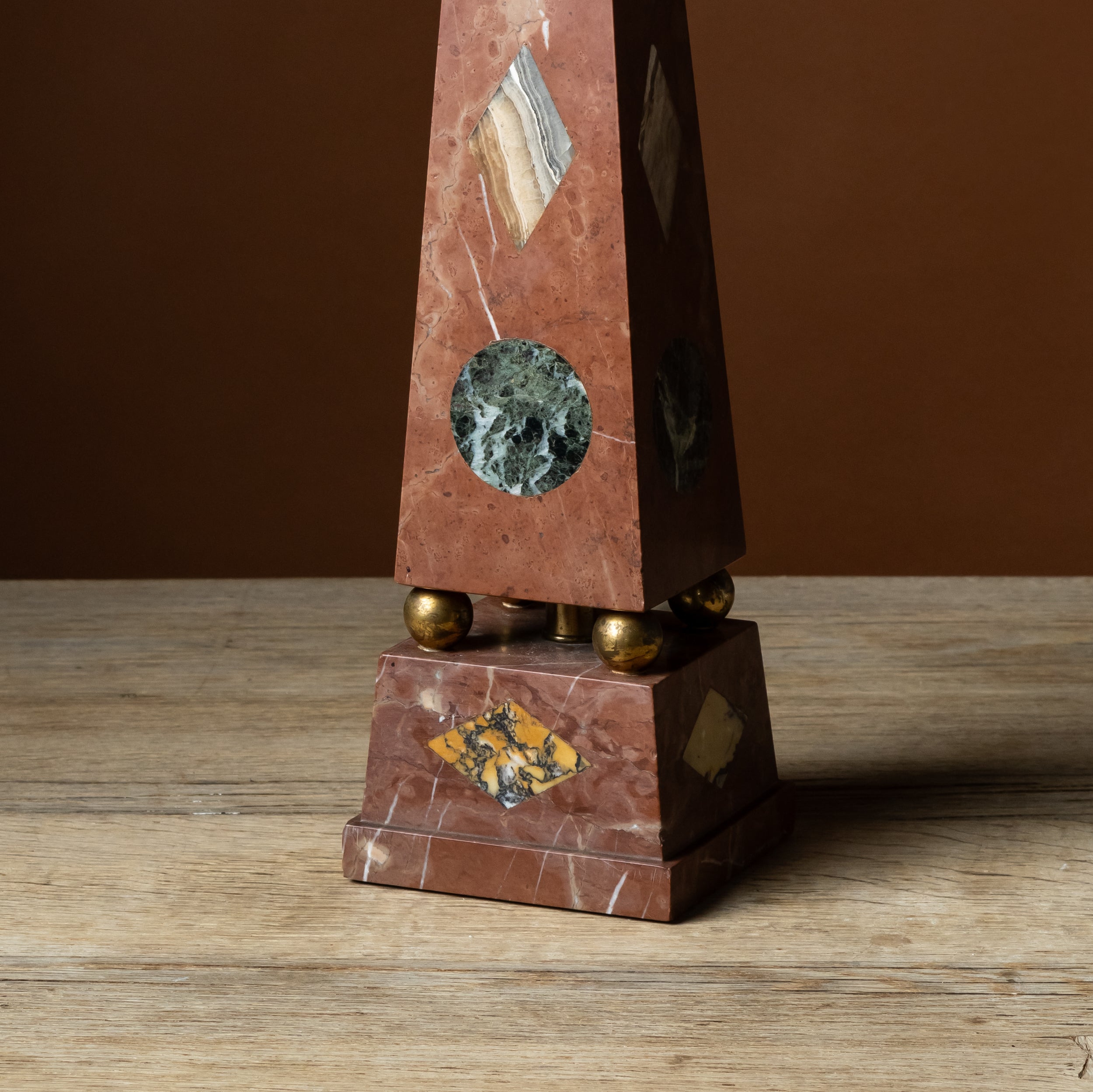 Inlaid Stone Obelisk Lamp Base