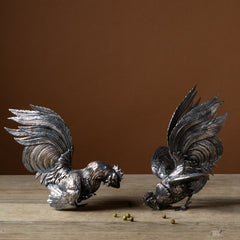 Pair of Italian Silver Plate Fighting Cockerels