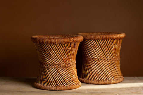 Vintage Rattan Stools, Pair