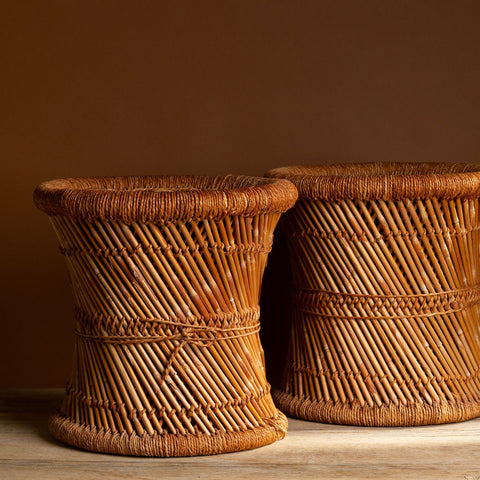 Vintage Rattan Stools, Pair