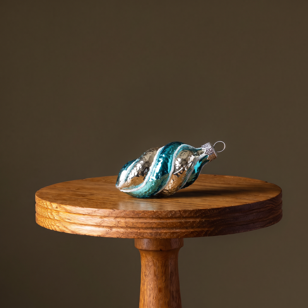 Silver & Blue Twist Egg Glass Ornament