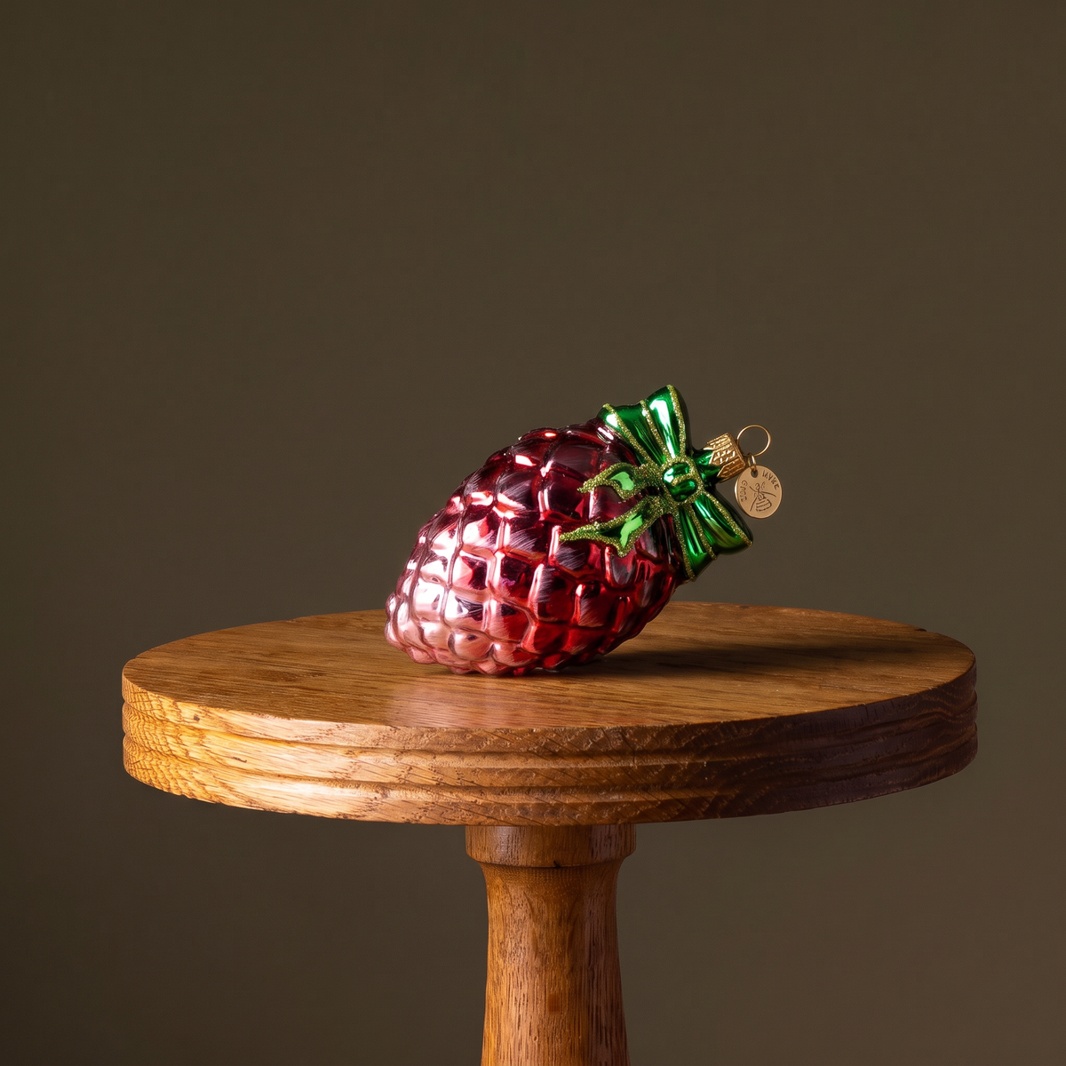 Pinecone with Green Bow Glass Ornament